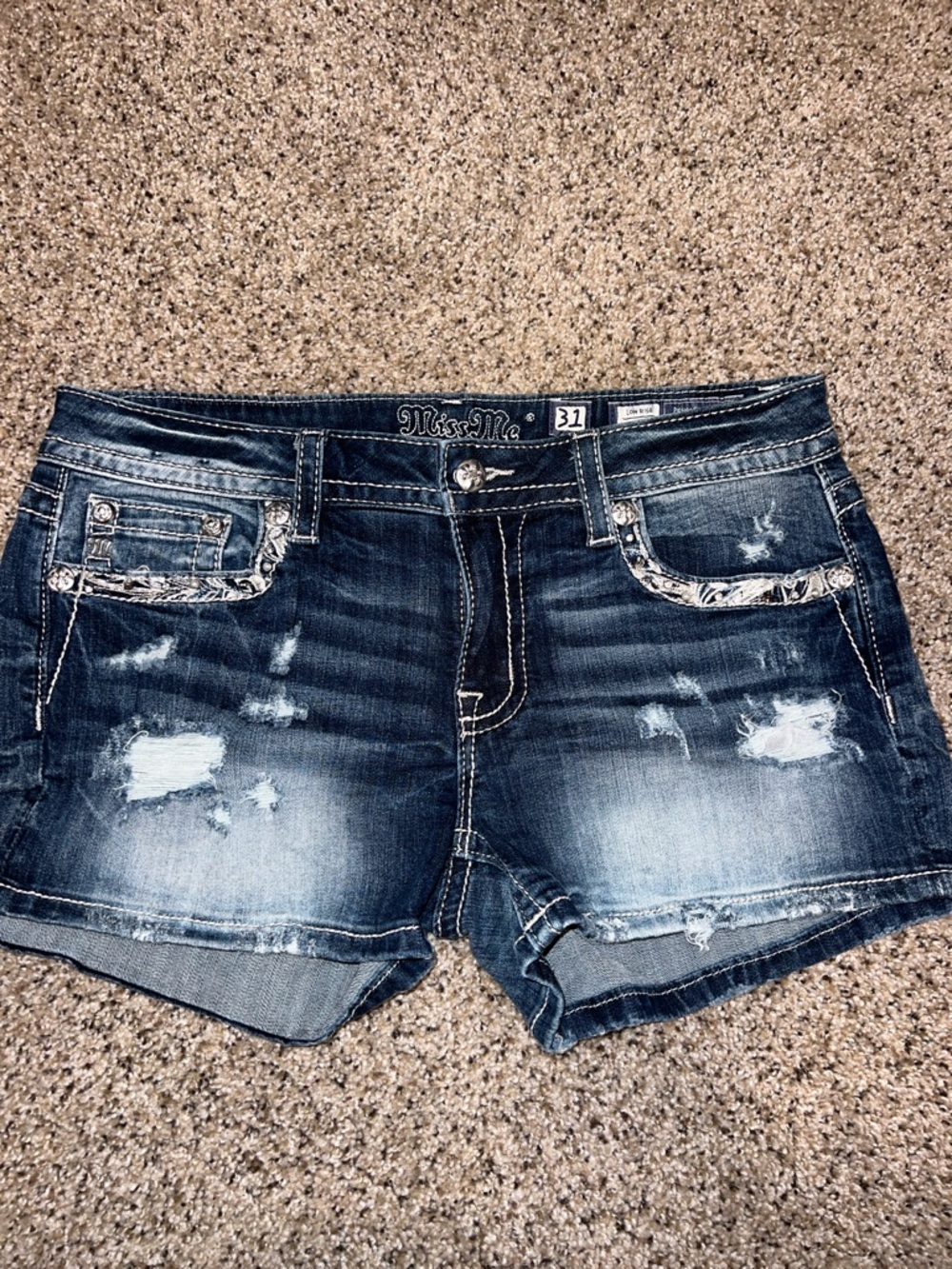 Miss Me Low Rise Jean Shorts Size 31 Bling